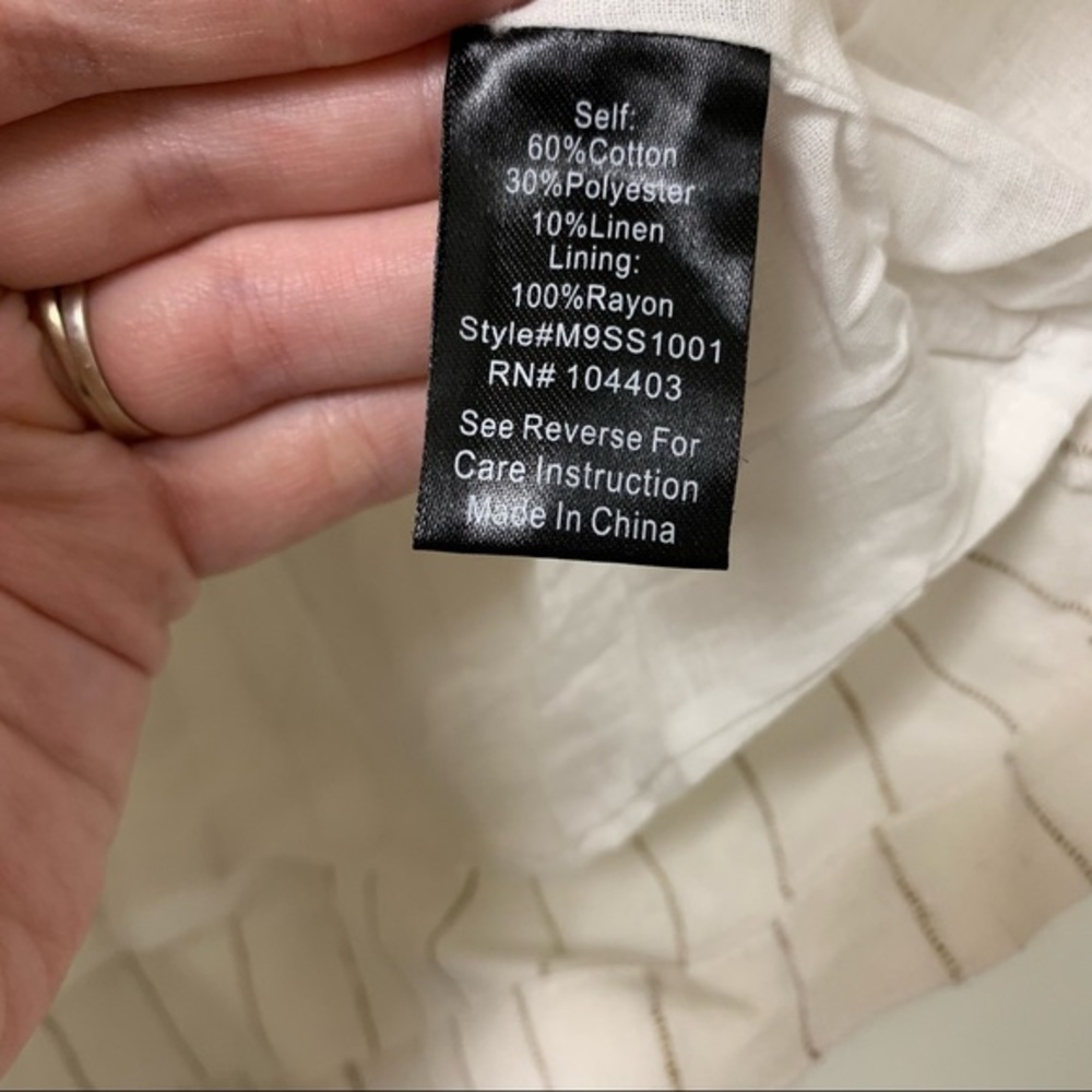 Altar’d State White Cotton Linen Stripes Skirt With Scallop Trim Button Detail - Picture 5 of 7